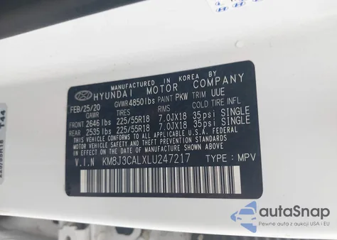 2020 Hyundai Tucson Limited from USA, damaged, VIN KM8J3CALXLU247217